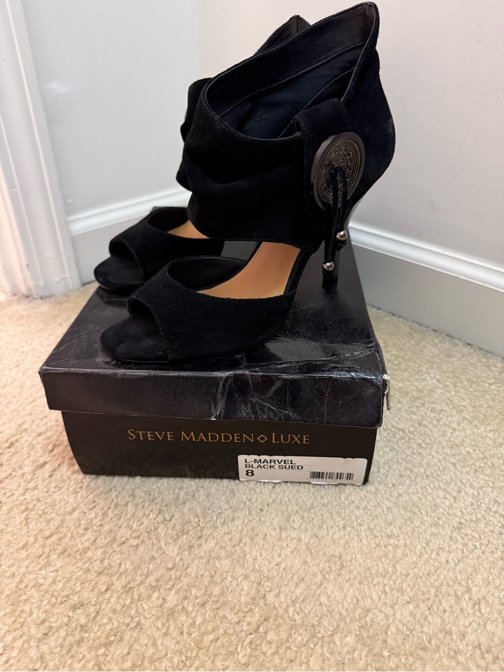 Steve Madden Black Suede Open-Toe Ankle-Heel Sandals